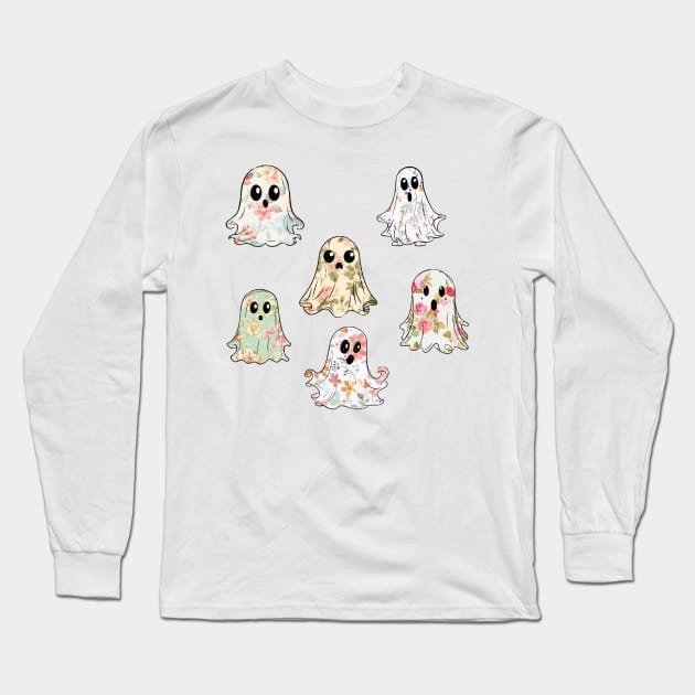 Cute Floral Ghosts Long Sleeve T-Shirt by CreatingChaos